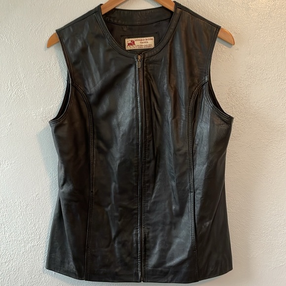 Jackets & Blazers - Artesanias En Ceuro Y Gamuza Mexican Leather Vest Black Full Zip‎ Fitted Small